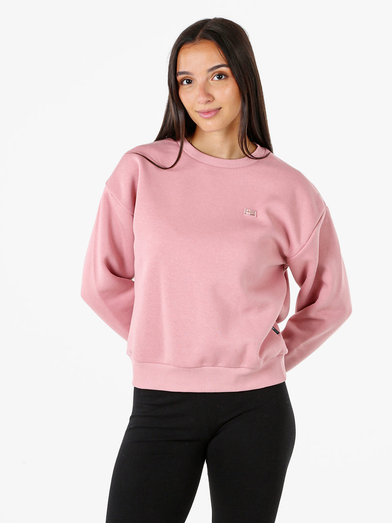 Sudadera de cuello redondo para mujer con interior de algodón cálido - rosa