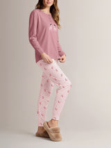 COLETTE Pyjama femme en coton interlock avec imprimés dessins - rose
