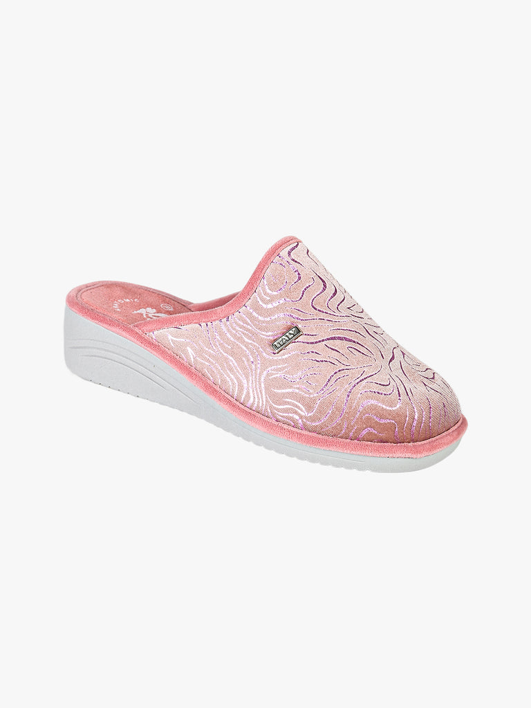 Pantofole donna in velluto con zeppa - rosa