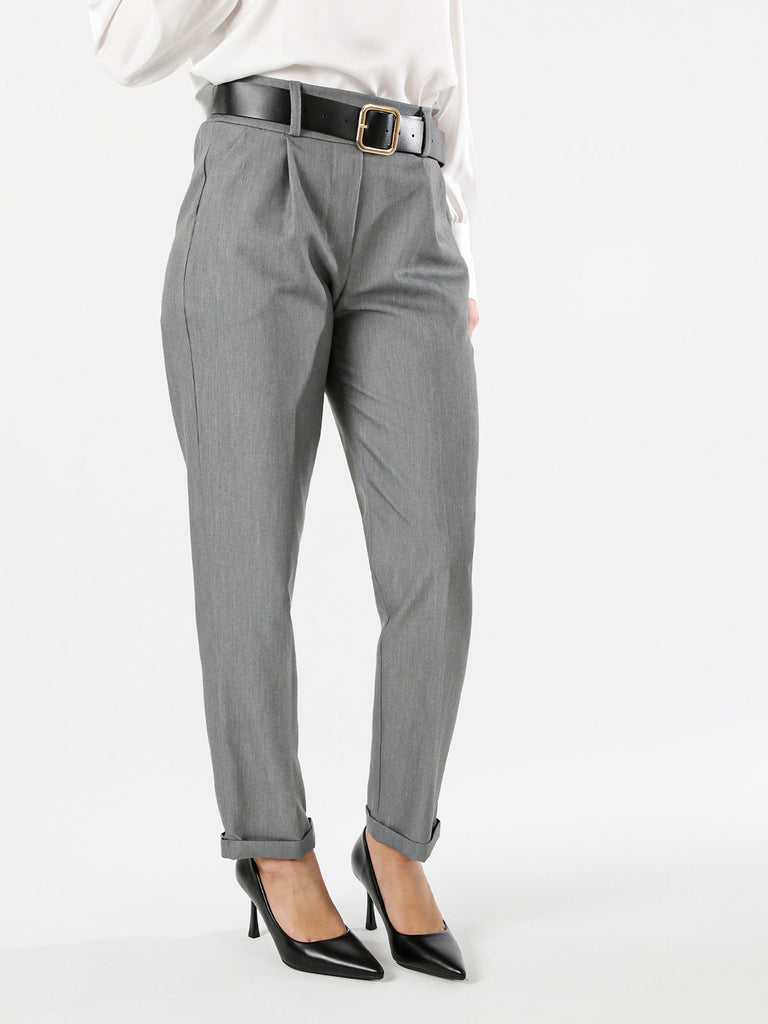 Pantaloni da donna a gamba dritta con cintura e risvolti sul finale - grigio